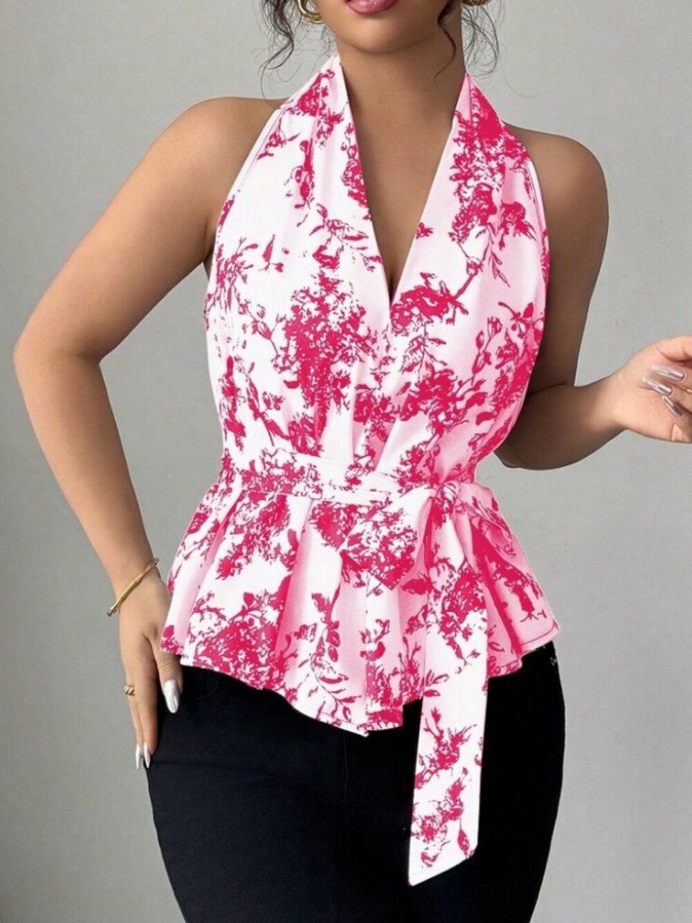 Hot Pink Boho Women's Ink Print Sleeveless Design Shirt - Picture 3 of 6
